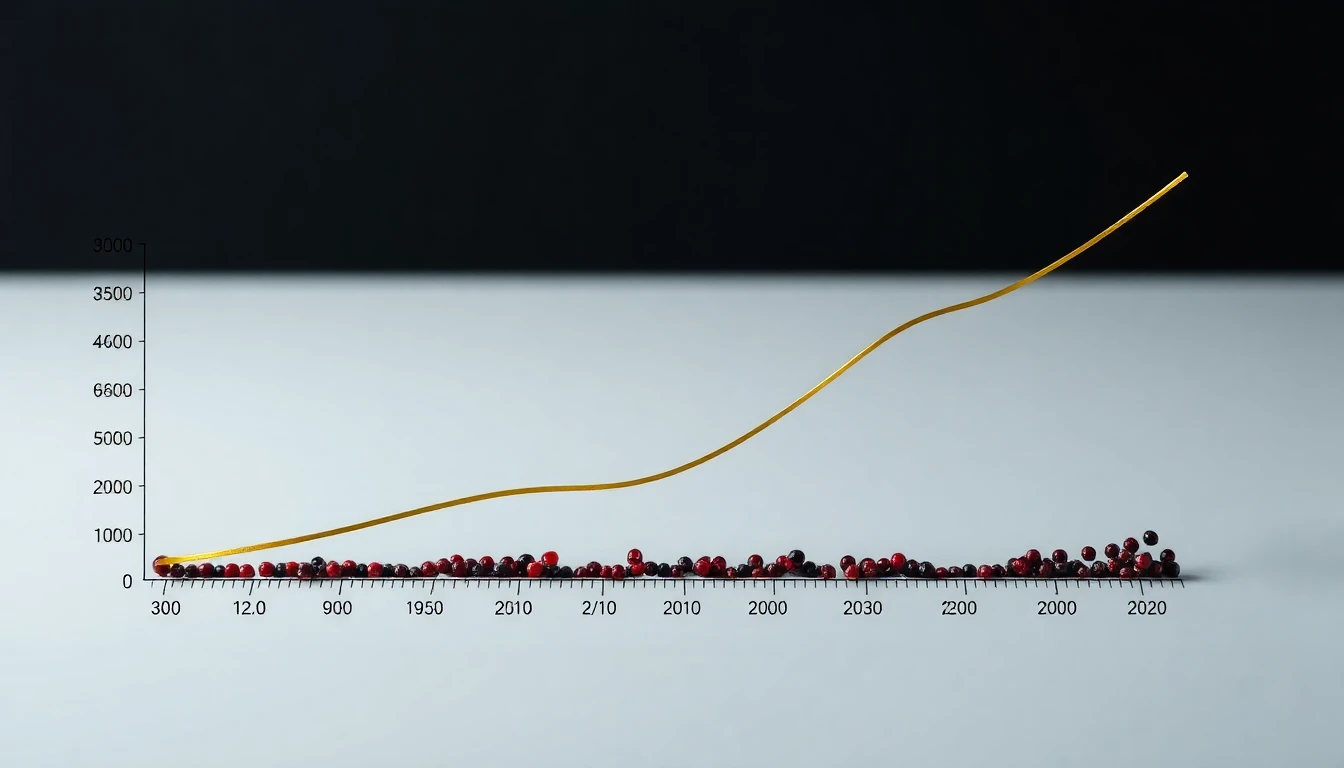 Elegante Grafik des Zinseszinseffekts bei Dividenden über 30 Jahre, aufsteigendes Balkendiagramm in Gold und Bordeaux